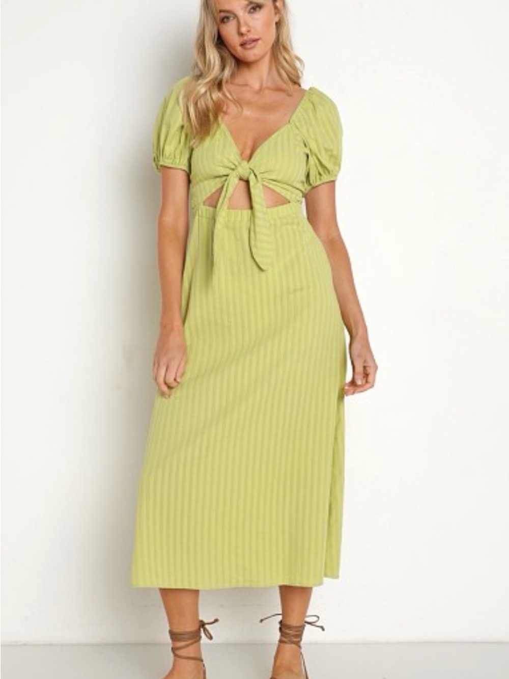 Show Me Your MuMu Lime Tie-Front Midi Dress